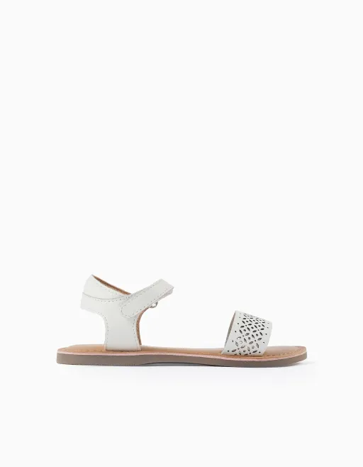 Leather Sandals With Mosaic Laser Cut Strap For Girls thumbnail 1