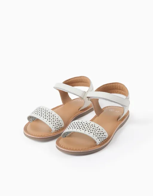 Leather Sandals With Mosaic Laser Cut Strap For Girls thumbnail 2