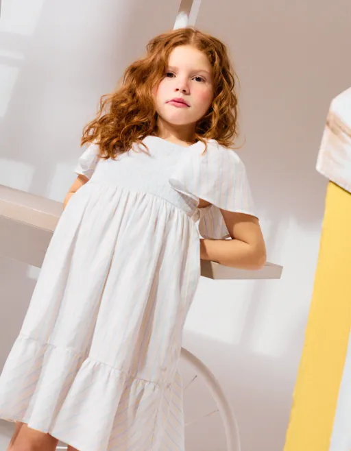 Striped Cotton Dress With Lining B&s For Girls thumbnail 2