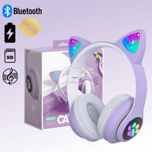 Casque Bluetooth Sans Fil Stn28 - Design Oreilles De Chat Lumineuses (couleur Aléatoire) thumbnail 1