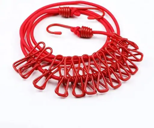 Corde À Linge Élastique Portable 12 Clip De Ceinture Extérieure 190 Cm thumbnail 1
