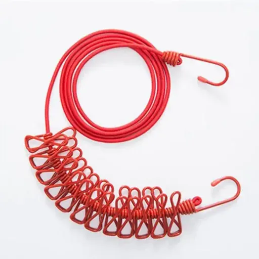 Corde À Linge Élastique Portable 12 Clip De Ceinture Extérieure 190 Cm thumbnail 3