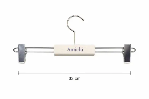 Lot De 3 Cintre En Bois À Pinces Avec Barre Idéal Pour Pantalon/jupe/manteau thumbnail 1