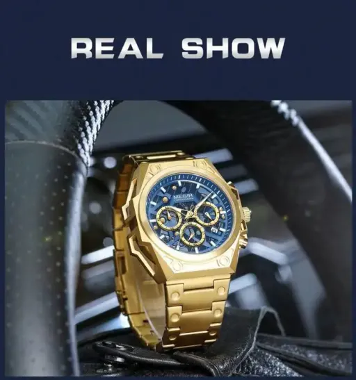 Montre - Luxe Or - Chronographe - Étanche 50m - Aiguilles Lumineuses thumbnail 1