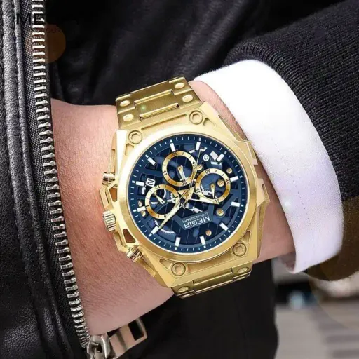 Montre - Luxe Or - Chronographe - Étanche 50m - Aiguilles Lumineuses thumbnail 3