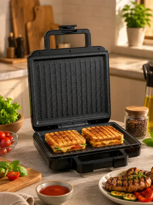 Grill Électrique Granite 1400w – Plaques Anti Adhésives Double Face – Cuisson Rapide thumbnail 2