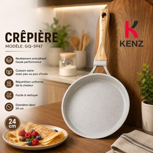 Poêle À Crêpes 24 Cm Antiadhésive Effet Pierre En Aluminium, Gq-5947 thumbnail 1