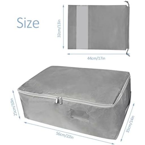 Lot De 2 Sacs De Rangement Sous Lit Avec Fenêtre Et Poignées + 2 Sacs À Chaussures Offerts | Organisateurs De Vêtements, Couettes, Couvertures Et Jouets | Gris thumbnail 2