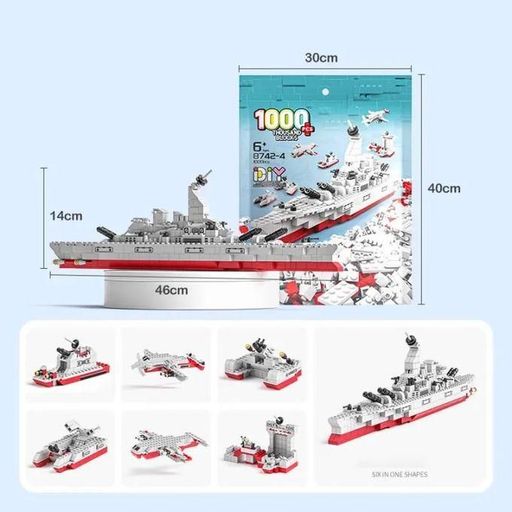 Jeu de Blocs de Construction Bateau de Guerre (1000 Pièces, 6 en 1) - Série Marine thumbnail 2