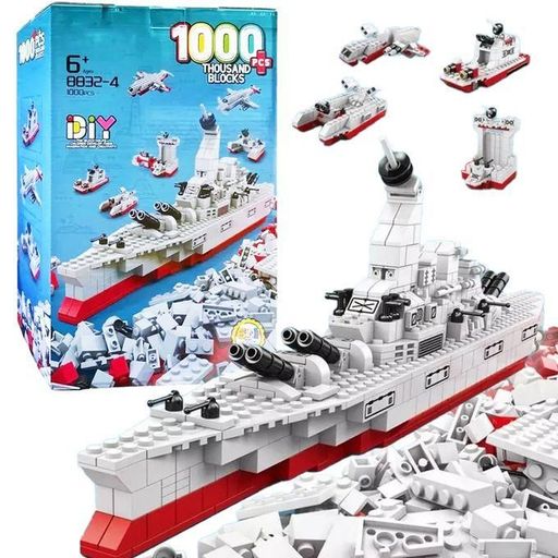 Jeu de Blocs de Construction Bateau de Guerre (1000 Pièces, 6 en 1) - Série Marine thumbnail 1