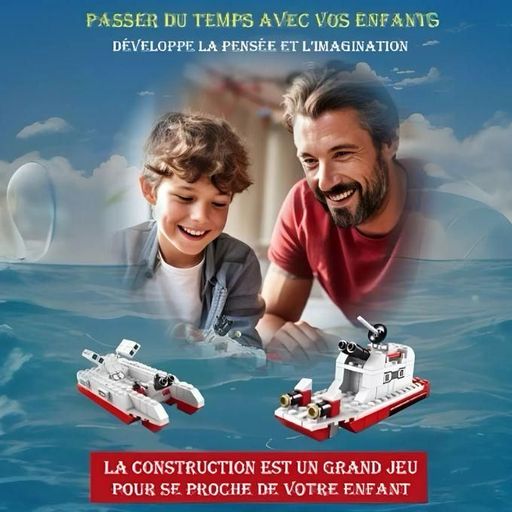 Jeu de Blocs de Construction Bateau de Guerre (1000 Pièces, 6 en 1) - Série Marine thumbnail 4