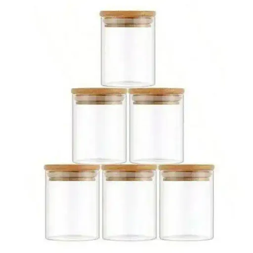 Lot De 6 Bocaux De Rangement En Verre 350 Ml Avec Couvercles En Bambou thumbnail 1