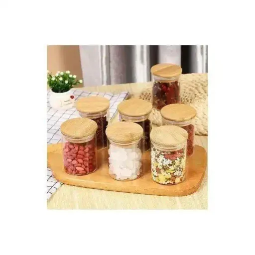 Lot De 6 Bocaux De Rangement En Verre 350 Ml Avec Couvercles En Bambou thumbnail 3