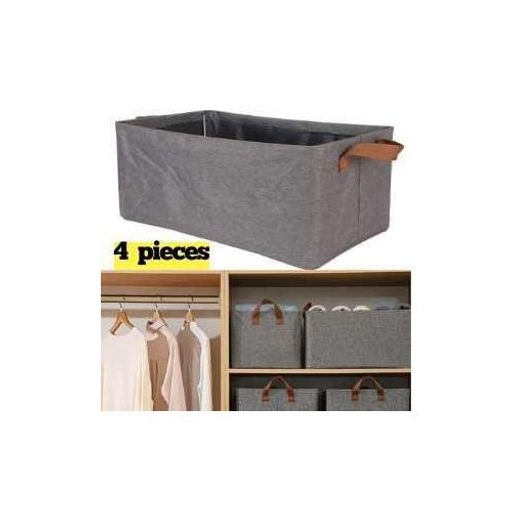Lot De 4 Boîtes De Rangement Pliables En Tissu Avec Poignées thumbnail 3