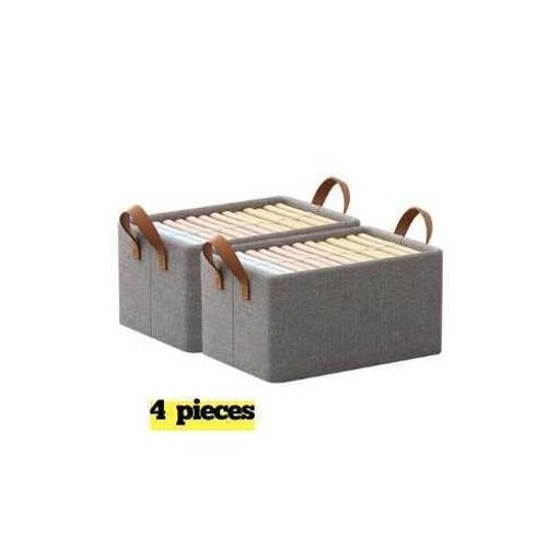 Lot De 4 Boîtes De Rangement Pliables En Tissu Avec Poignées thumbnail 4