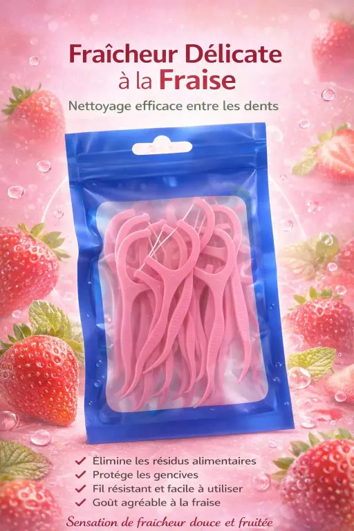 Cure-dents Avec Fil Dentaire - Goût Fraise thumbnail 2