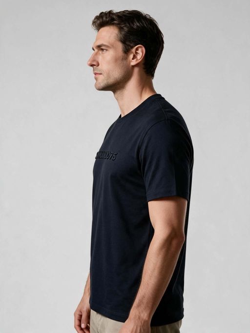 T-shirt Bleu Marine Avec Logo En Relief thumbnail 2