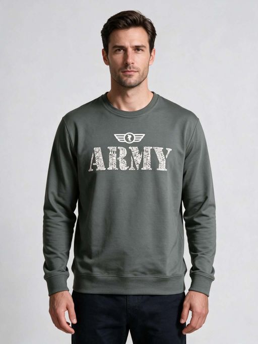 Sweatshirt Kaki À Col Rond Imprimé Army thumbnail 1