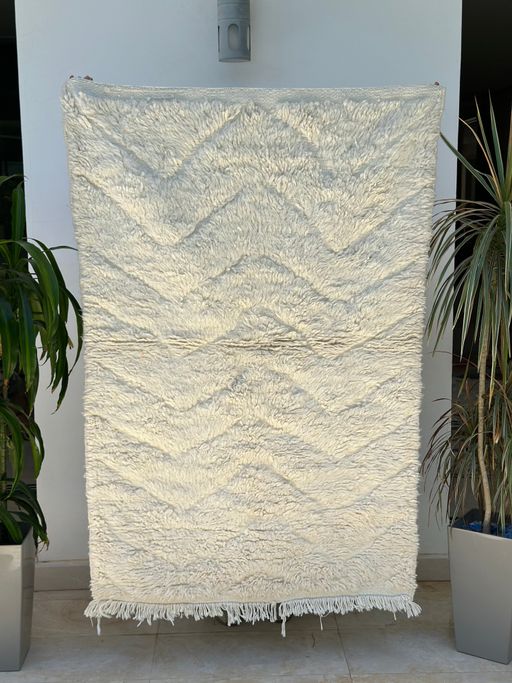 Tapis berbère Beni Ouarain zigzag crème 100% laine de mouton - 150cm / 98cm thumbnail 1