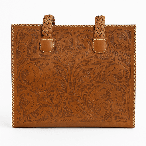 Sac fourre-tout en cuir fabriqué à la main - Motif floral marocain gravé thumbnail 1