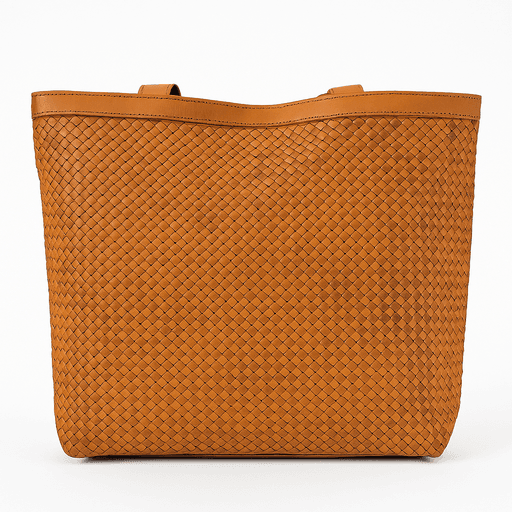 Sac fourre-tout en cuir Tan fait à la main - Design tissé thumbnail 1