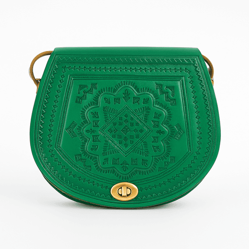 Sac en cuir vert fait main - motif marocain thumbnail 1