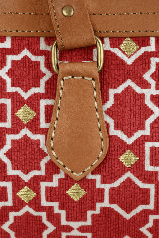 Sac en cuir tan avec motif marocain rose - Pièce unique faite à la main thumbnail 2