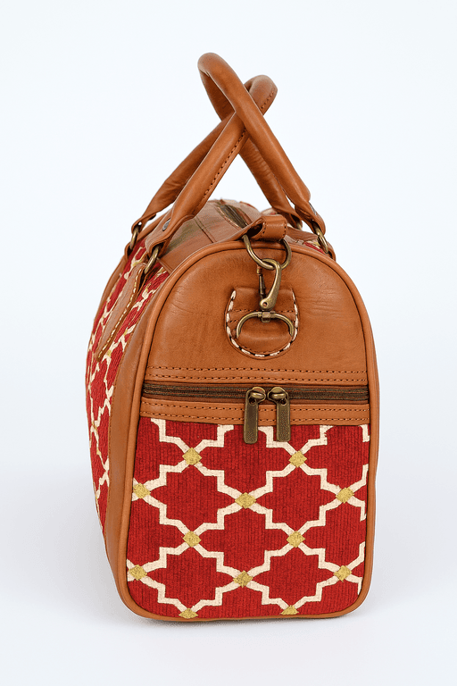 Tan sac à main en cuir marocain avec motif géométrique marocain rouge thumbnail 2