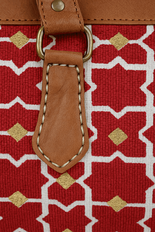 Tan sac à main en cuir marocain avec motif géométrique marocain rouge thumbnail 3