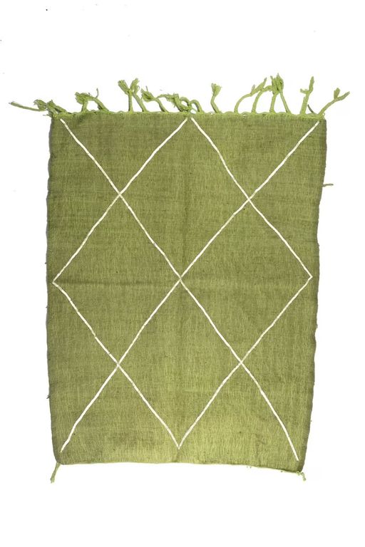 Tapis marocain vert olive - motifs géométriques tissés à la main thumbnail 1