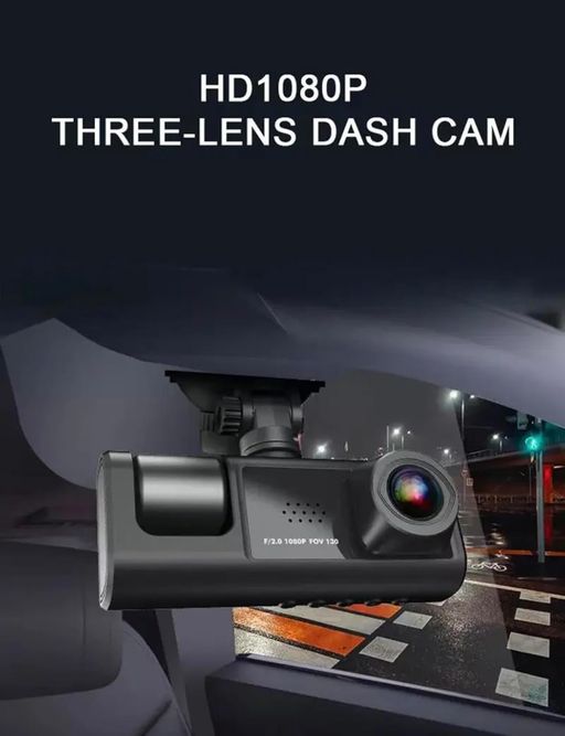 Caméra Embarquée, Enregistreur De Trafic De Bord 3 Voies Super Hd 1296p Avec Application Mobile Et Wi-fi thumbnail 1