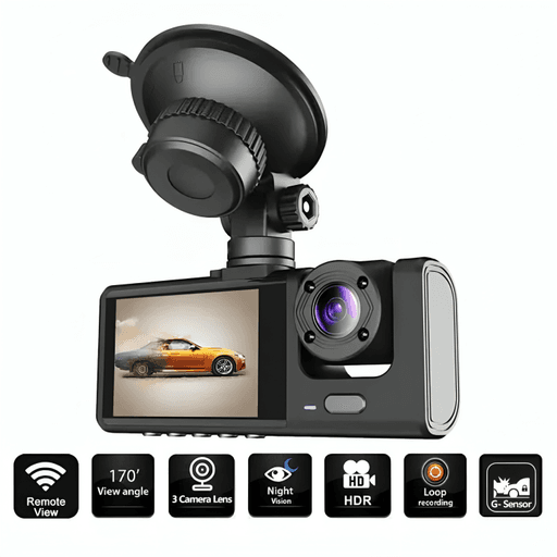 Caméra Embarquée, Enregistreur De Trafic De Bord 3 Voies Super Hd 1296p Avec Application Mobile Et Wi-fi thumbnail 5