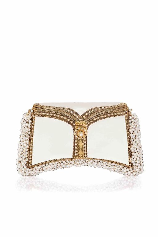 Zeenat Jewel Sparkling Champagne Pearl Purse-Bridal -Off-White & Gold thumbnail 1