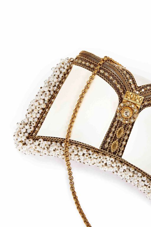 Zeenat Jewel Sparkling Champagne Pearl Purse-Bridal -Off-White & Gold thumbnail 2