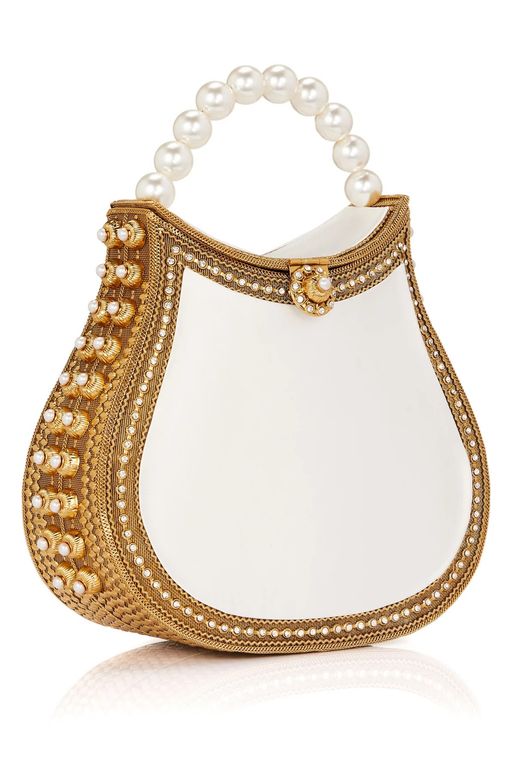 Nimmi Pearl Purse -Bridal -Classic -Gold & Off White thumbnail 2