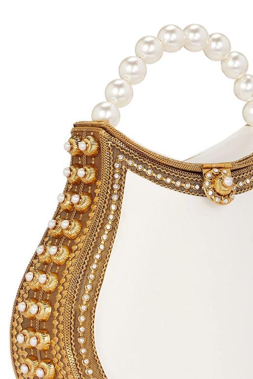 Nimmi Pearl Purse -Bridal -Classic -Gold & Off White thumbnail 3