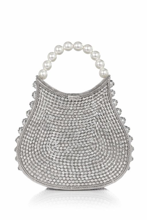 All That Glitters-Nimmi Crystal Pearl Purse -Silver thumbnail 1
