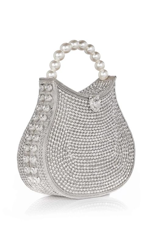 All That Glitters-Nimmi Crystal Pearl Purse -Silver thumbnail 2