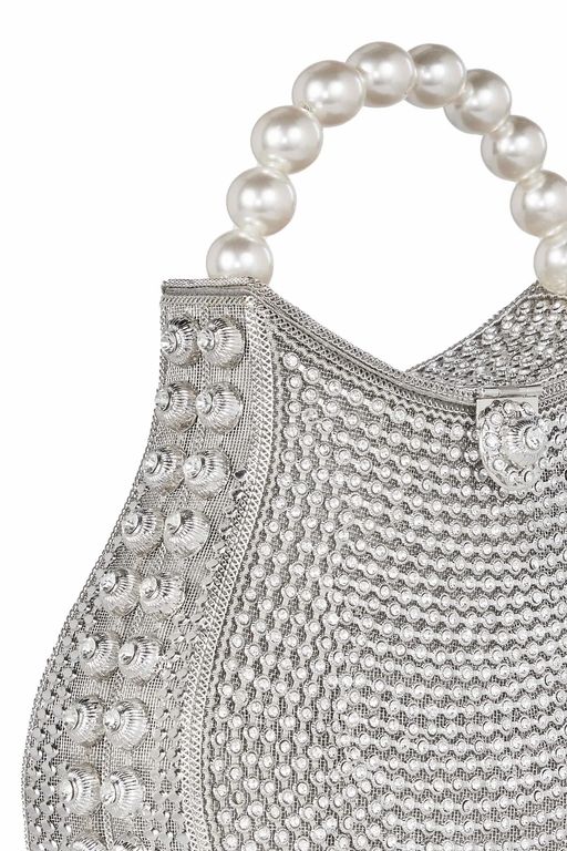 All That Glitters-Nimmi Crystal Pearl Purse -Silver thumbnail 4