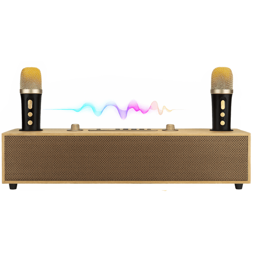 Barre de Son en Bois – Système Karaoké Home Cinéma avec Bluetooth et 2 Micros Sans Fil thumbnail 1