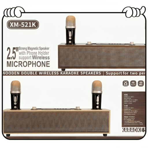 Barre de Son en Bois – Système Karaoké Home Cinéma avec Bluetooth et 2 Micros Sans Fil thumbnail 2
