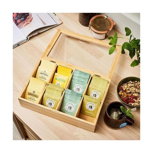 Boîte à thé ( 8 compartiments ) en bambou Rangement Organiseur Pour sachets Infusion Tisane thumbnail 2