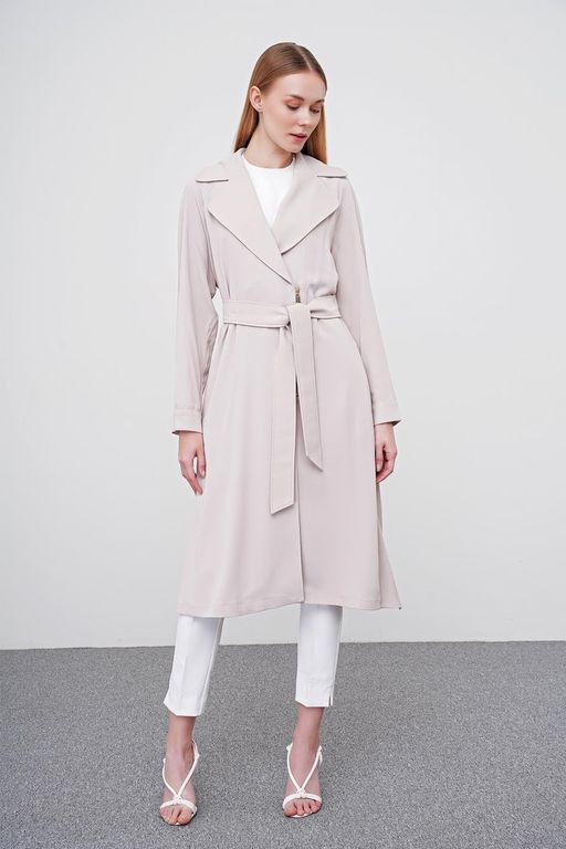 Robe Beige à Double Boutonnage et Ceinture thumbnail 4