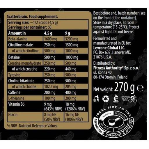 Scatterbrain 270 g Citrus Peach - Pre-workout, Force & Masse Musculaire thumbnail 3