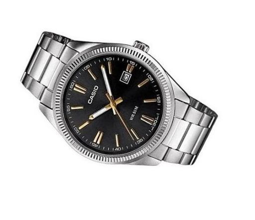 Casio Tout en acier inoxydable - Index dore - Cadran noir & avec dateur -MTP-1302d-1a2vdf thumbnail 2