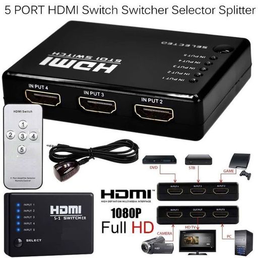 Switcher 5 Port 1080P Commutateur Sélecteur Séparateur Hub+Télécommande thumbnail 1