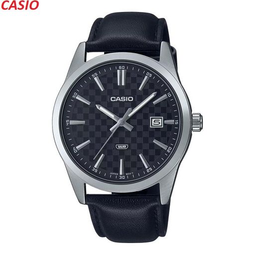 Montre pour Homme Bracelet en cuir noir 3 aiguilles Étanche avec dateur-mtp-vd03l-1audf thumbnail 1