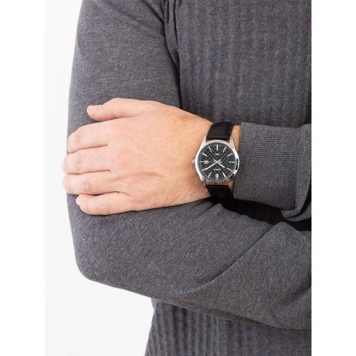Montre pour Homme Bracelet en cuir noir 3 aiguilles Étanche avec dateur-mtp-vd03l-1audf thumbnail 2