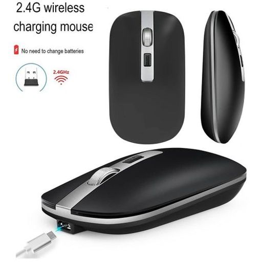 Souris Sans Fil Rechargeable Silencieuse Haute Résolution Excellente pour Bureau Et Gaming-Noir thumbnail 1