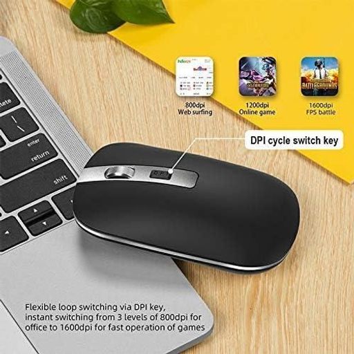 Souris Sans Fil Rechargeable Silencieuse Haute Résolution Excellente pour Bureau Et Gaming-Noir thumbnail 2